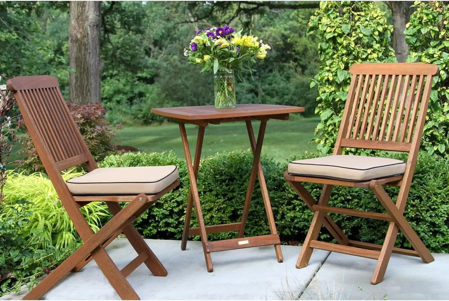 Eucalyptus Wood 3 Piece Foldable Bistro Set Beige Cushions from PriceLows™