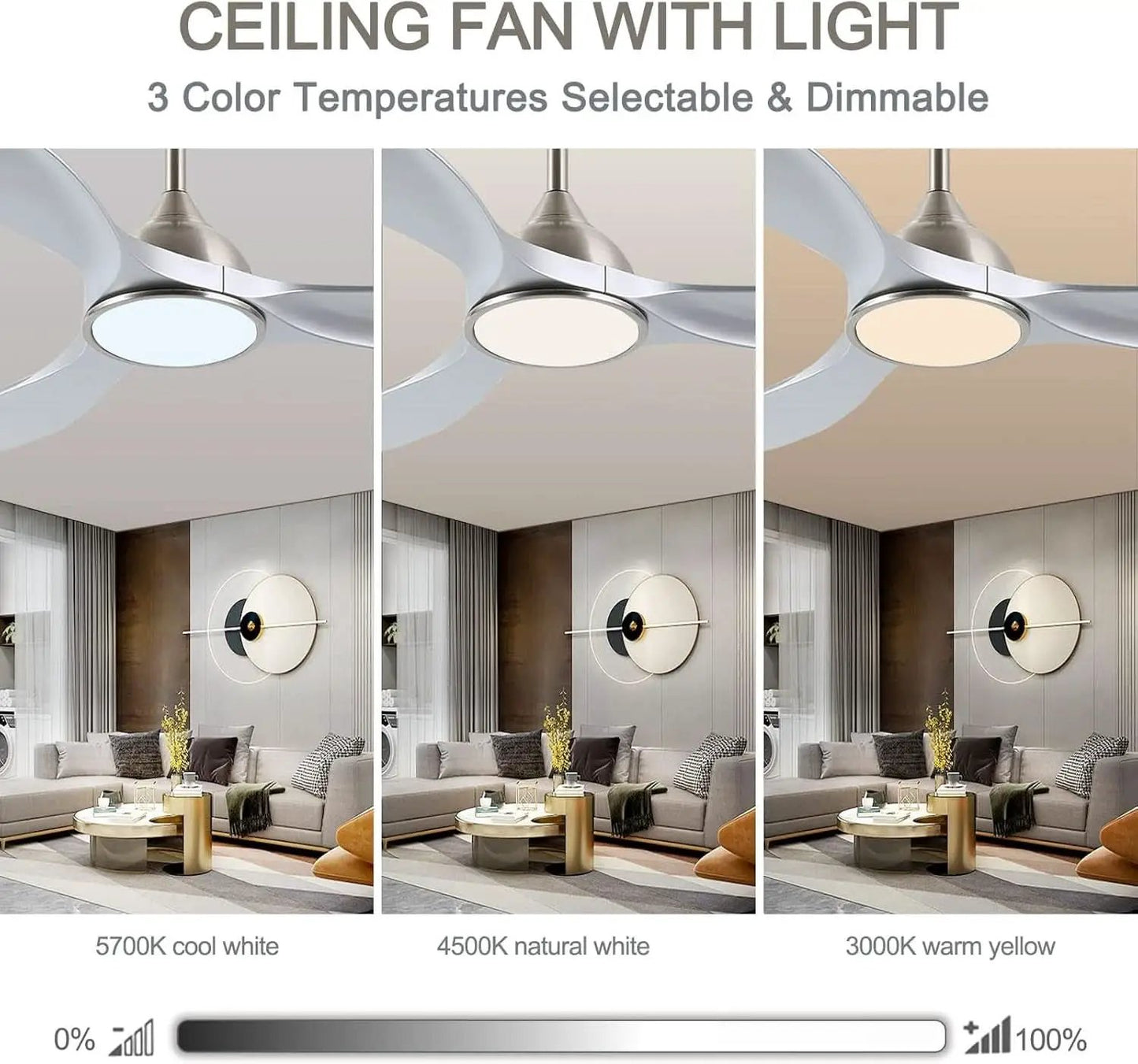 52 Inch Quiet DC Motor Ceiling Fan With LED Lights Remote Control from PriceLows™