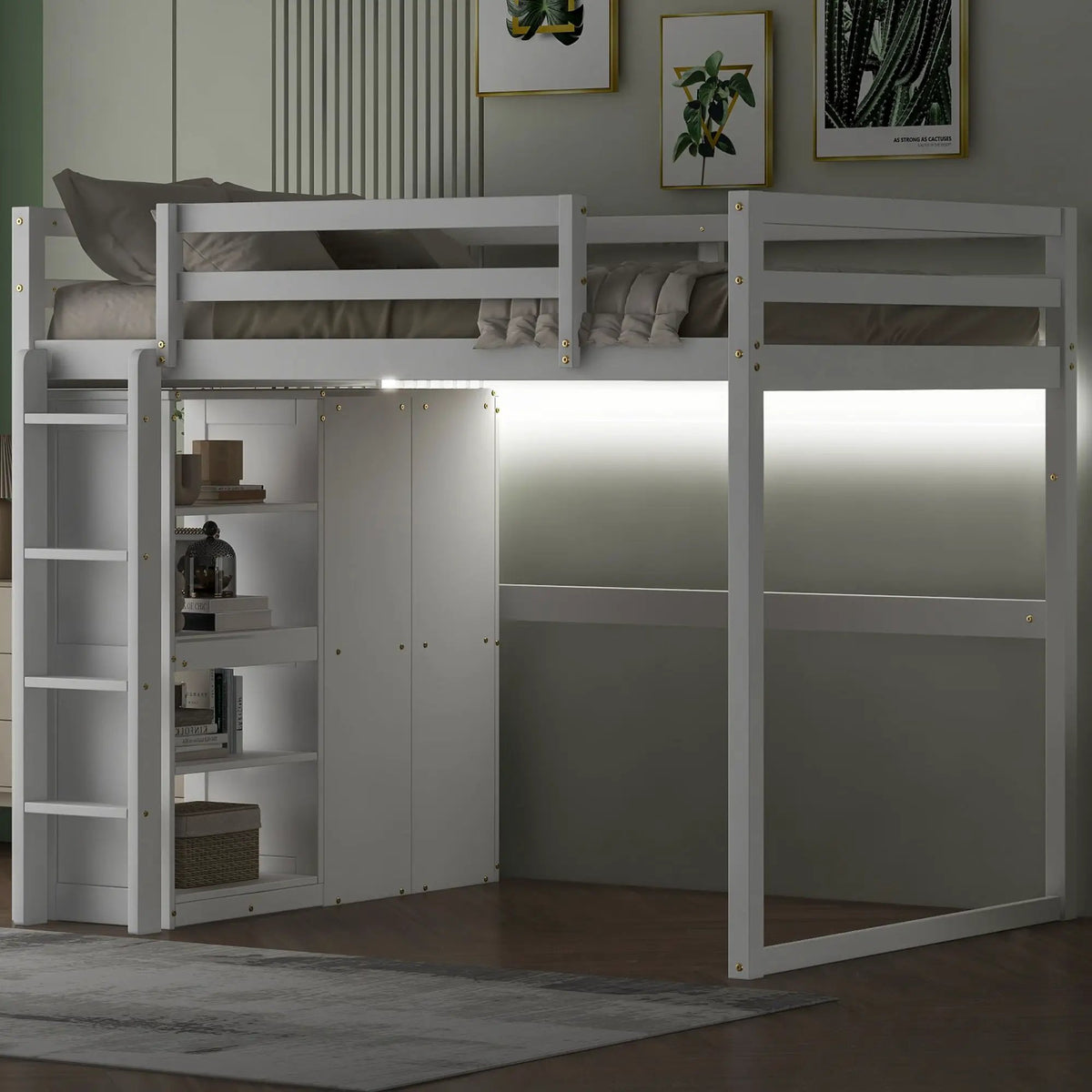 Loft Bed | Built In Wardrobe | Storage Shelves | Led Lighting
