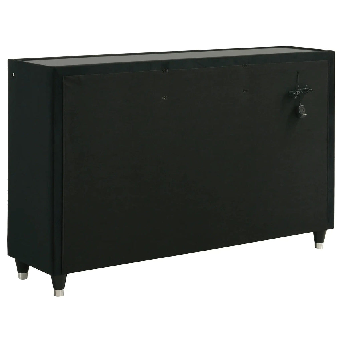 Lorient 8-drawer LED Bedroom Dresser Cabinet | 60.5 x 16 x 38.25 in | Rubberwood & Velvet | Black