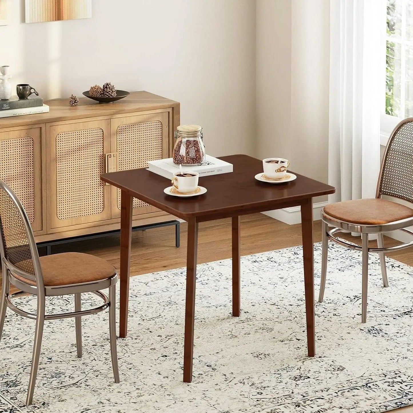 Brown Bamboo Square Dining Table 27.6 Inch For Small Spaces Easy Assembly from PriceLows™