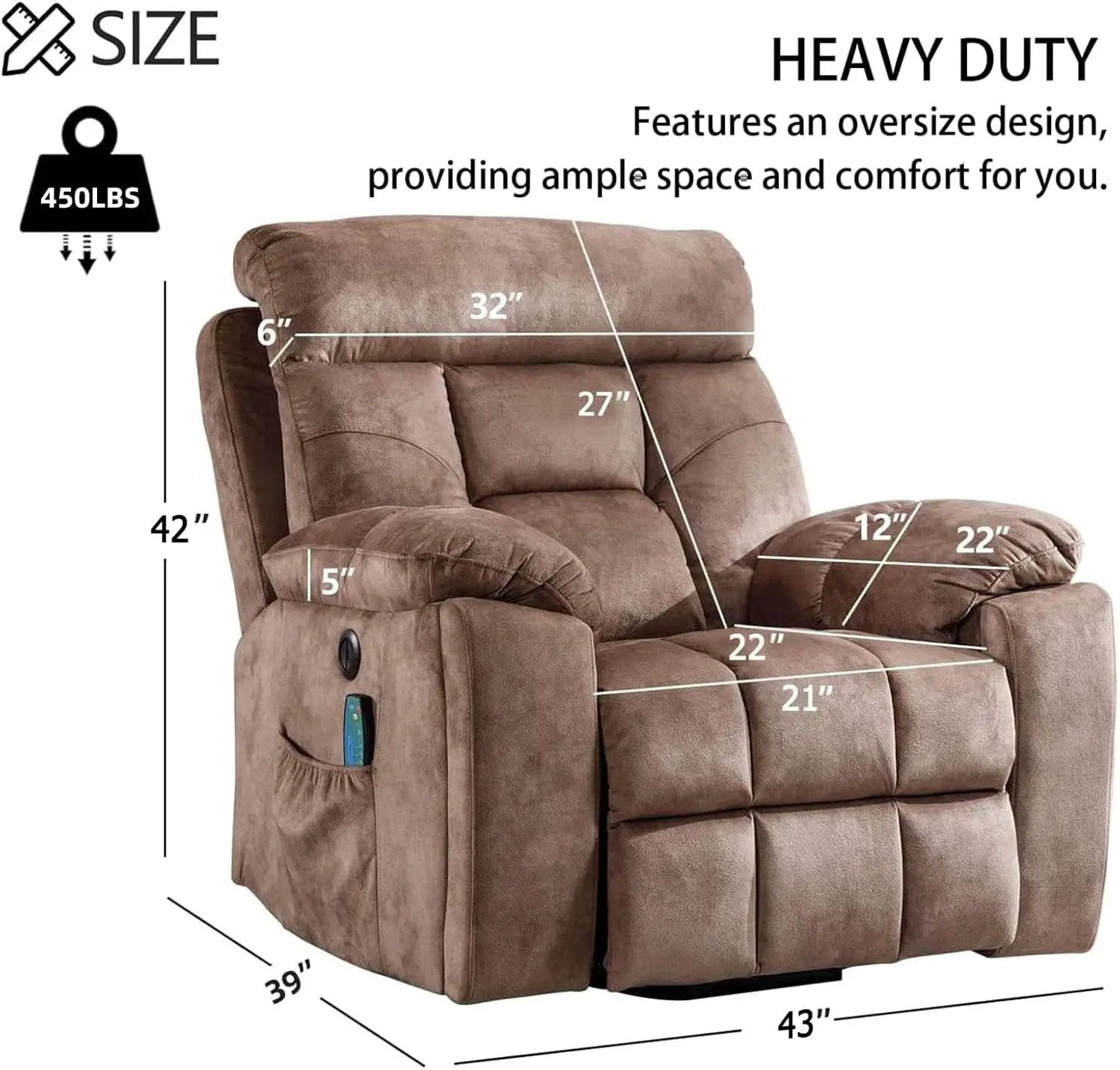 Large Power Recliner With Massage And USB Charging from PriceLows™