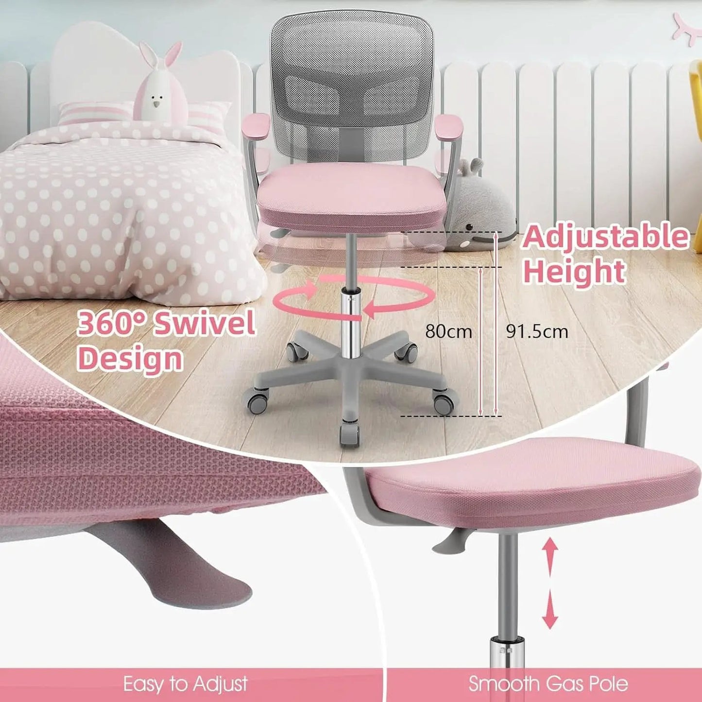 Kids Desk Chair Pink Height Adjustable Lumbar Support from PriceLows™