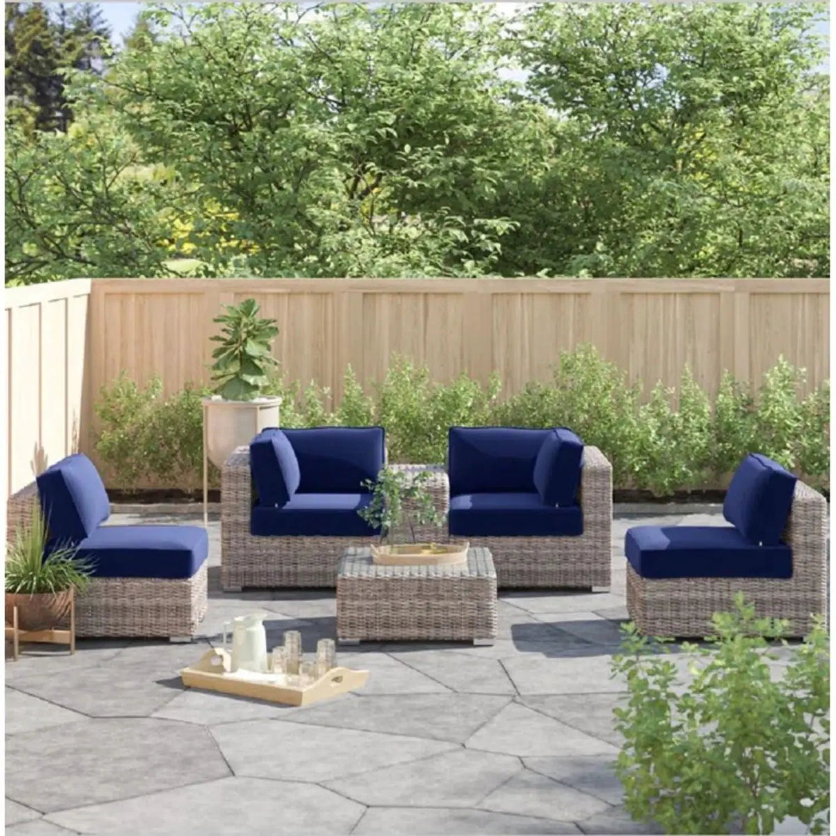 Wicker Seating Group Set | Table And Cushions Included | Aluminum Frames | Hand-Woven Wicker
