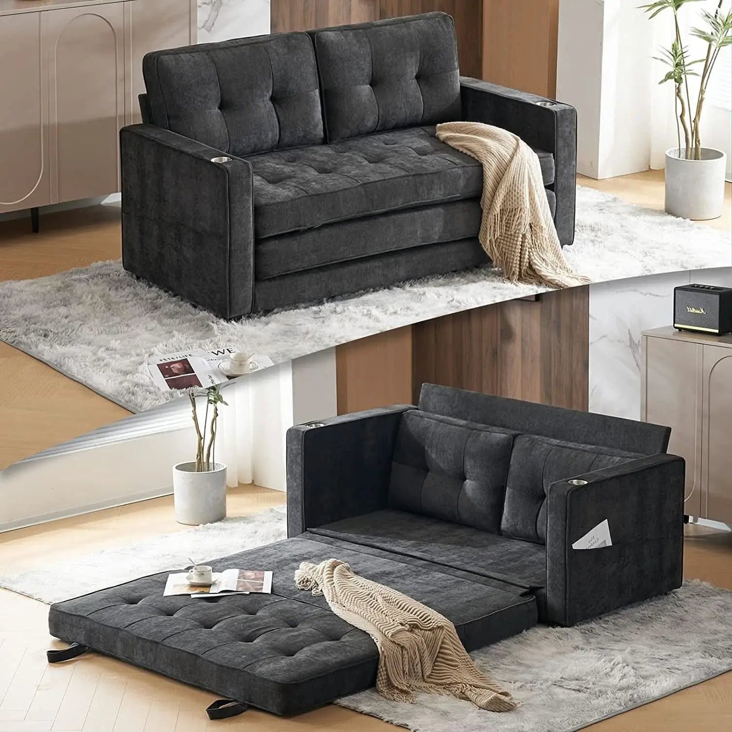 Full Size Futon Sofa Bed Convertible For Living Room