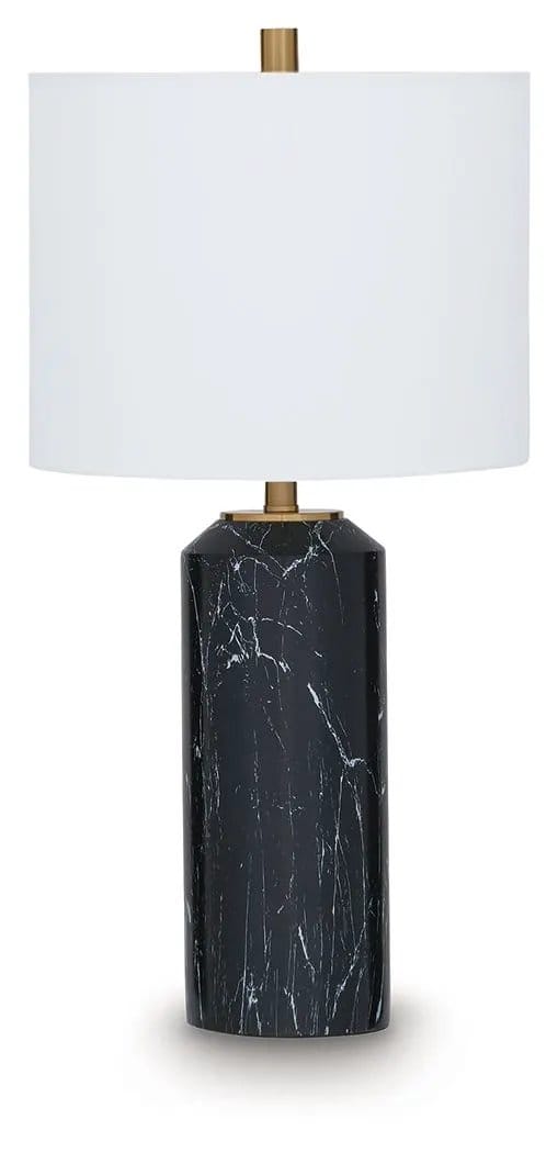 Hanzila Poly Table Lamp | 13.13 x 13.13 x 25.75 in | Faux Marble & Fabric | Black / Gold Finish