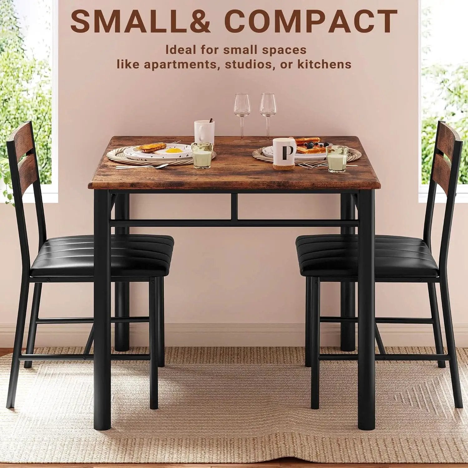 Space Saving Dining Table Set For Two Rustic Brown Finish from PriceLows™