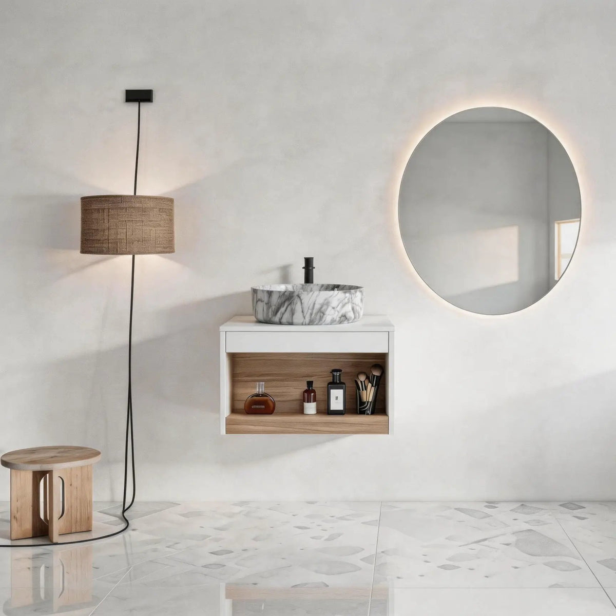 Floating Bathroom Vanity | Wall Mounted | Ceramic Vessel Sink | White