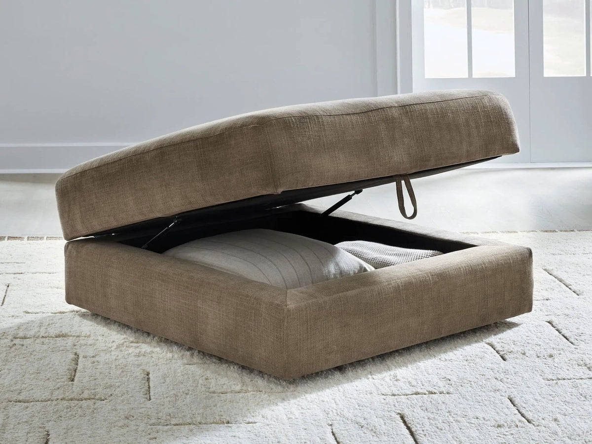 Camellia-Court Ottoman With Storage | 43 x 43 x 19 in | Linen | Coffee