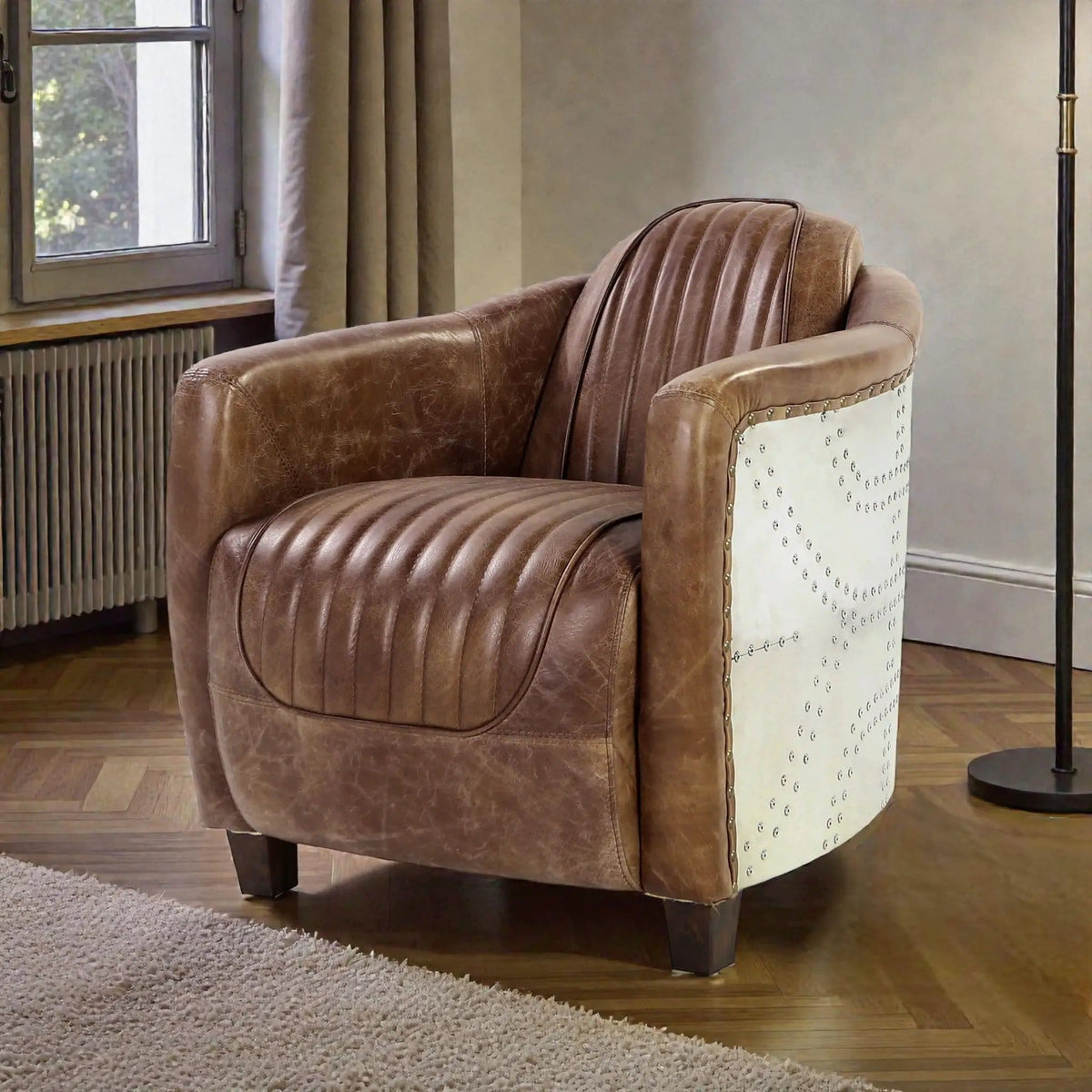 Brancaster Grain Leather Chair | 37 x 29 x 31 in | Leather & Aluminum | Brown
