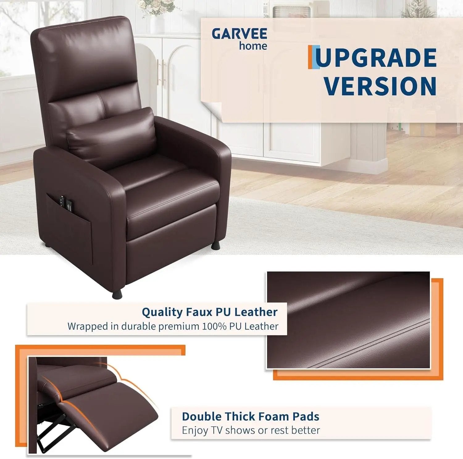 Power Recliner Chair With Heating Massage Tall Back from PriceLows™