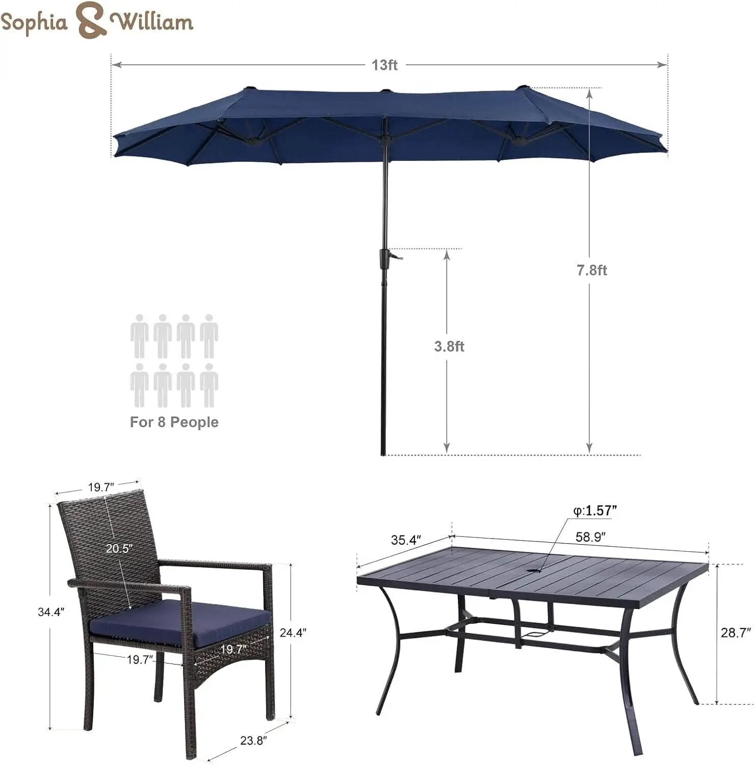 Navy Outdoor Patio Table And Chairs Set With Umbrella For 6 from PriceLows™