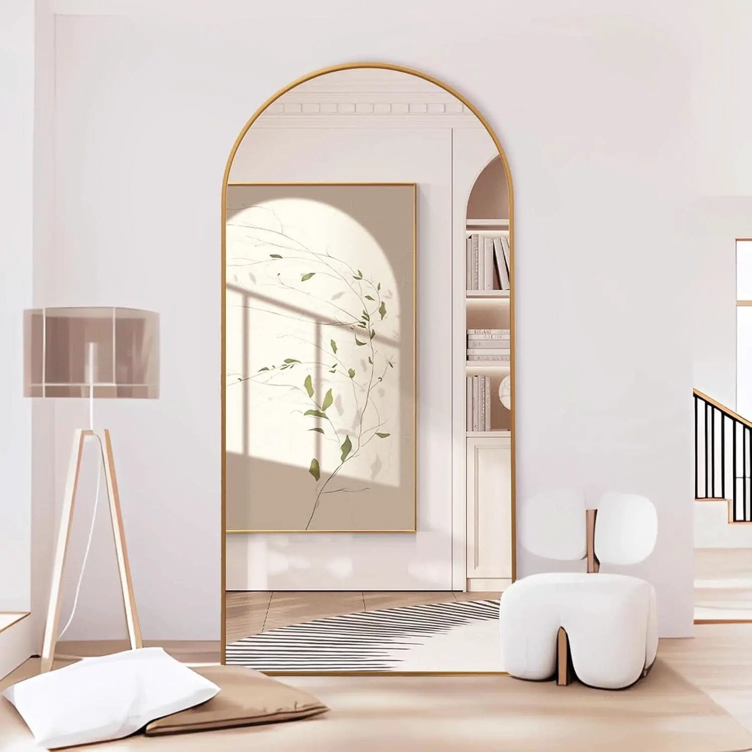 Arched Full Length Mirror 71x32 Inches Gold Aluminum Floor from PriceLows™