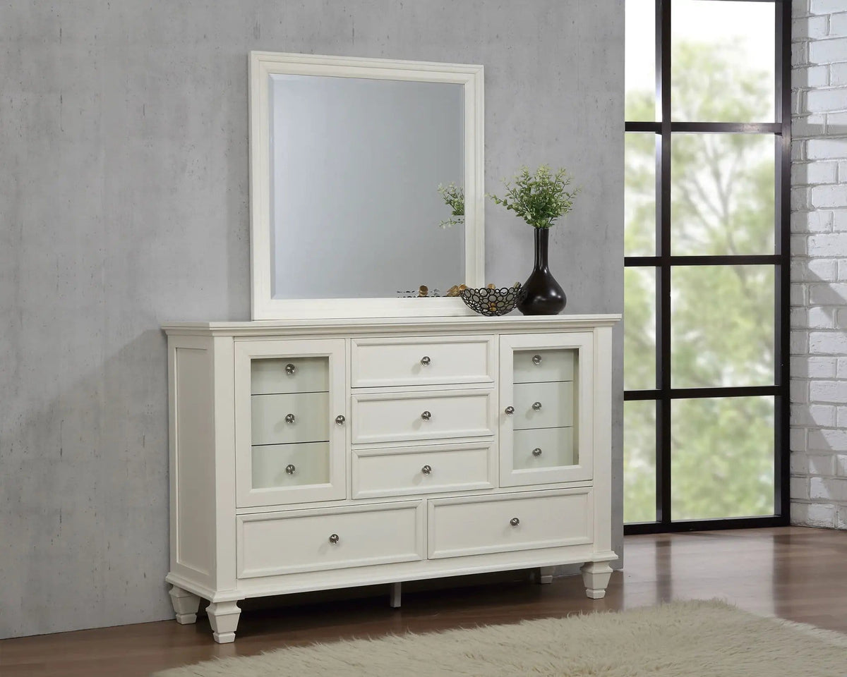 Sandy Beach 11-drawer Dresser with Mirror Cream | 61.25 x 18.5 x 76 in | Engineered Wood & Tempered Glass | White