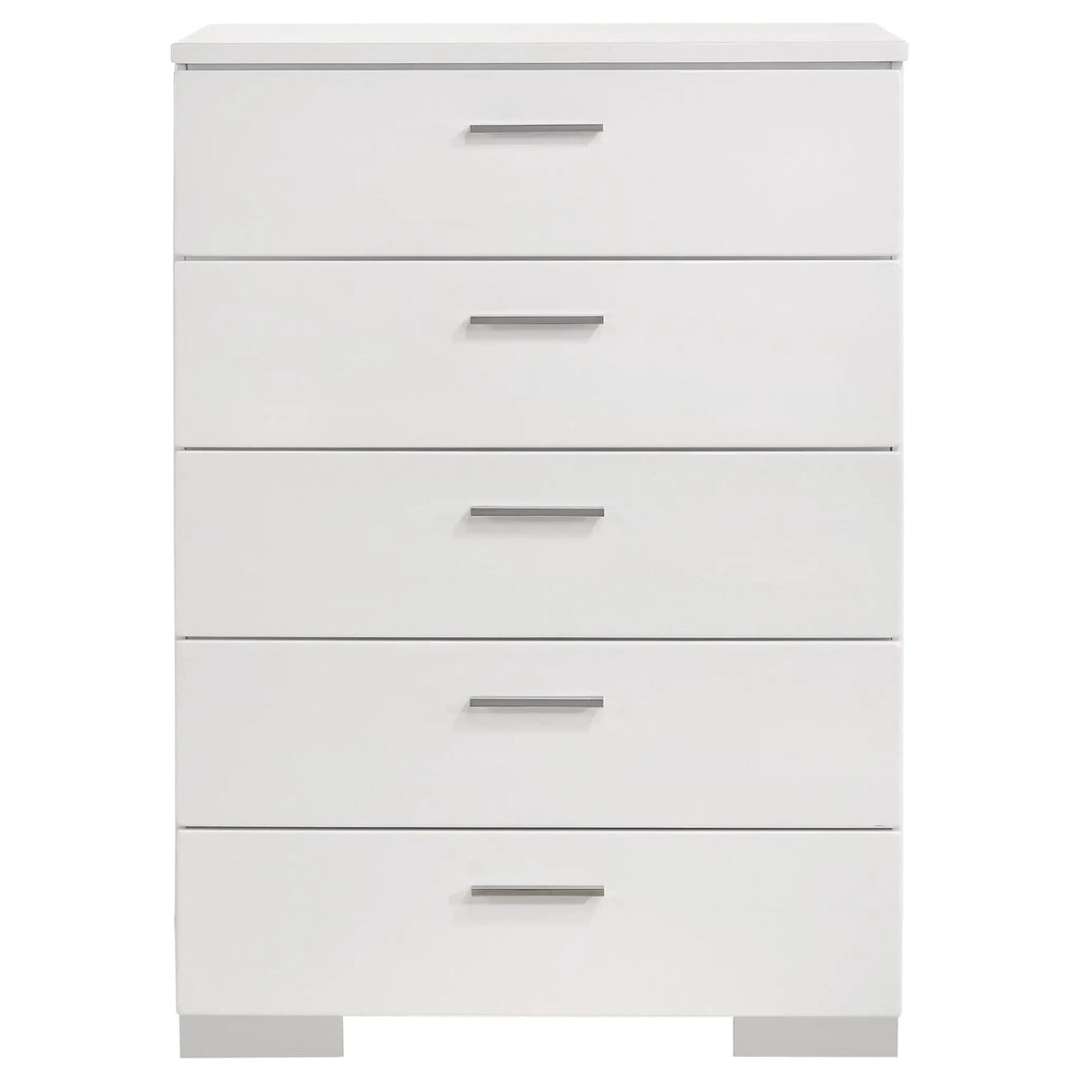 Felicity 5-drawer Bedroom Chest White High Gloss | 35 x 17.75 x 51 in | Metal | Bedroom