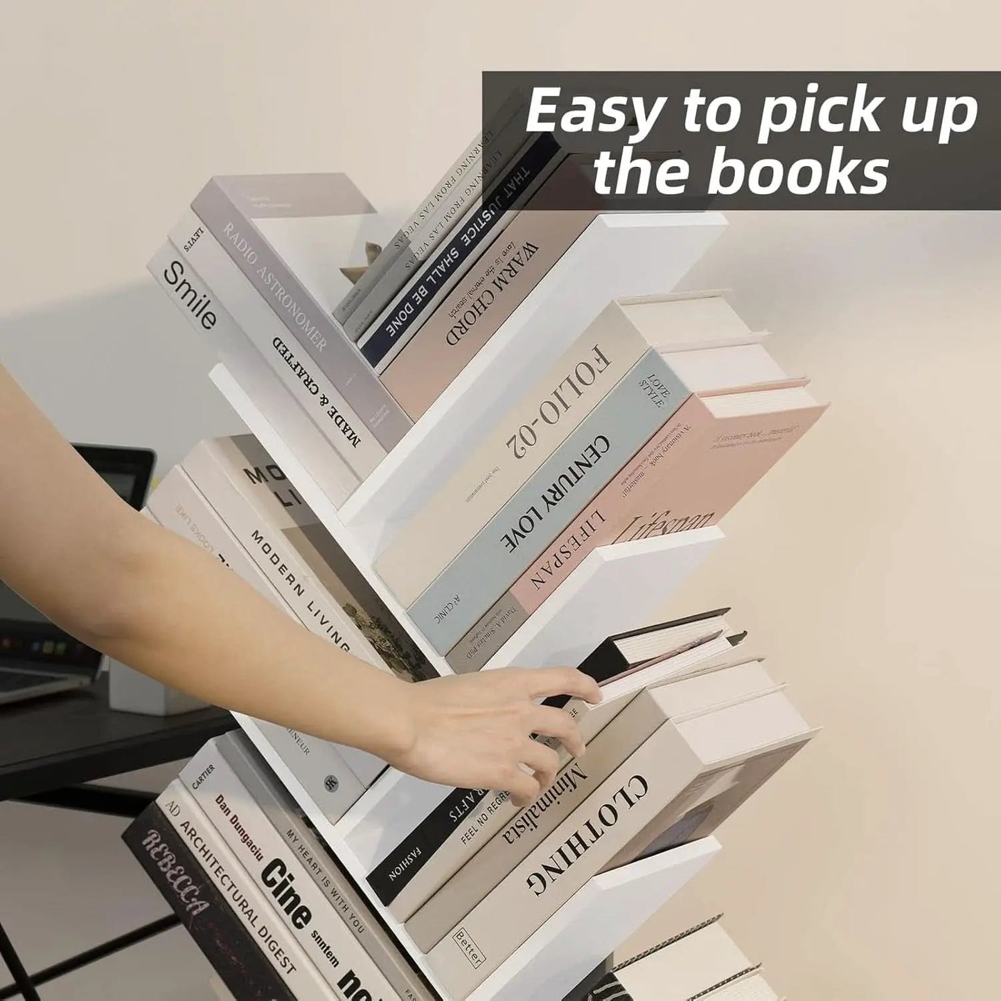 8 Tier Tree Bookshelf With Drawer White Wood Space Saving from PriceLows™