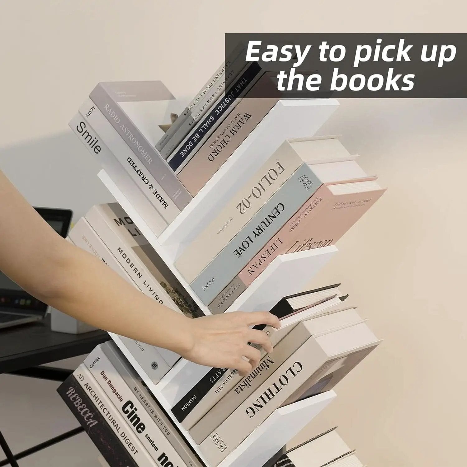 8 Tier Tree Bookshelf With Drawer White Wood Space Saving from PriceLows™