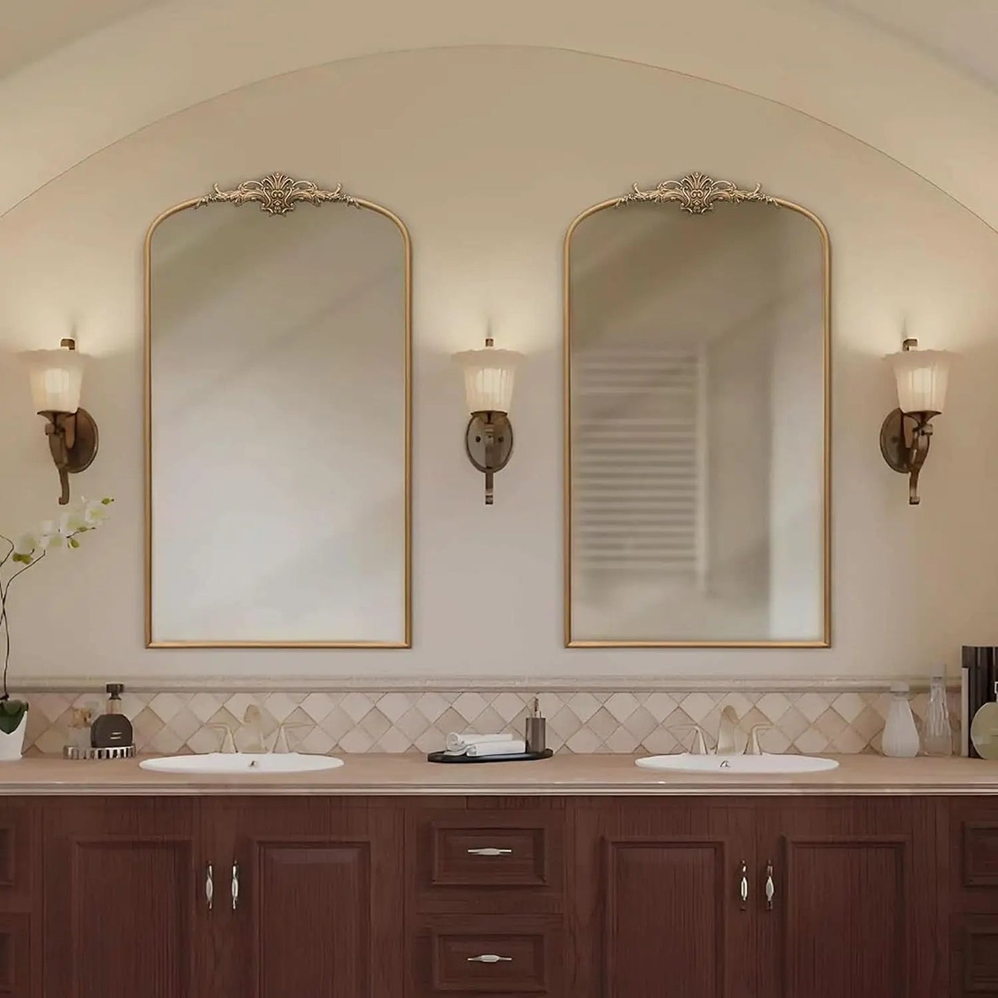 Arched Gold Baroque Mirror 42x24 Inch Wall Mounted from PriceLows™