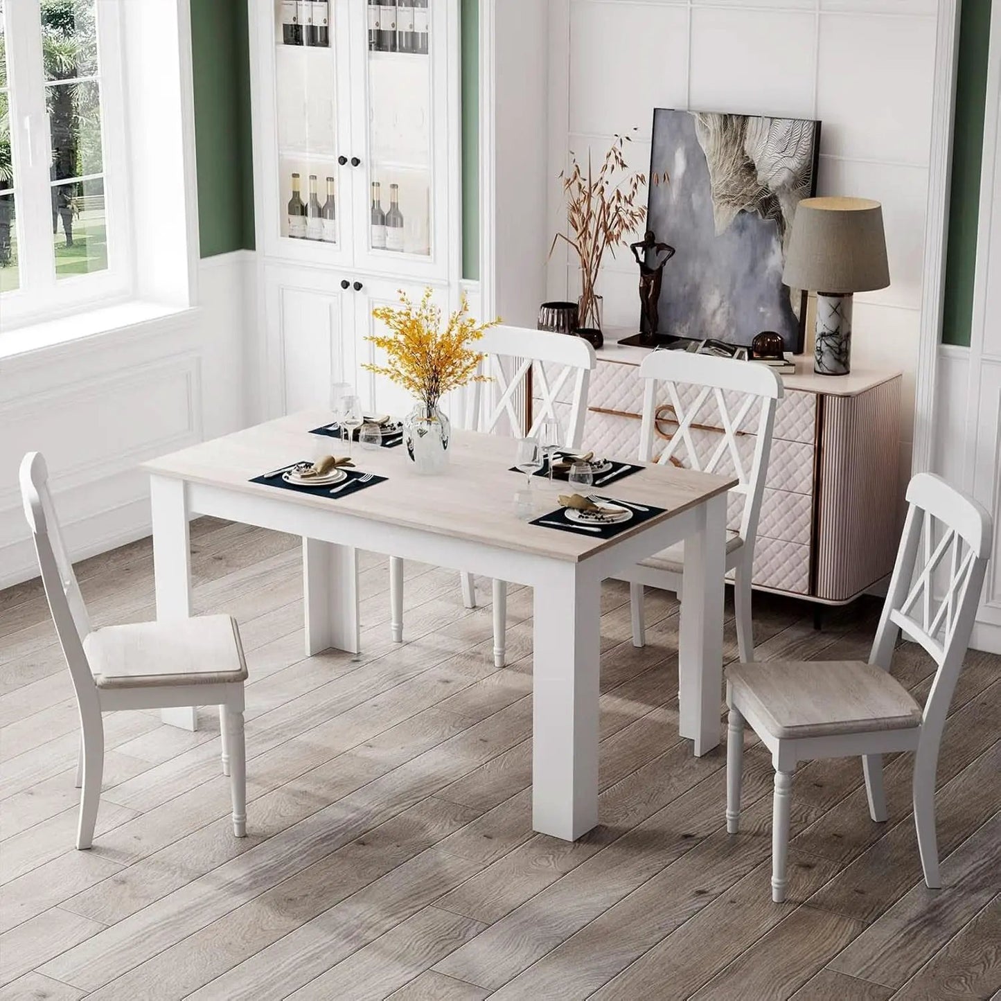 Wooden Dining Table For Four 47 By 28 Inches White Gray from PriceLows™