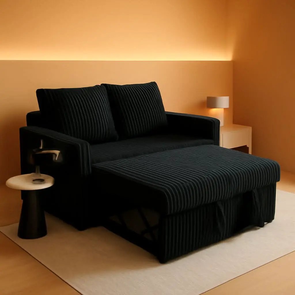 53 Inches Black Corduroy Fabric Sleeper Sofa USBPort from PriceLows™