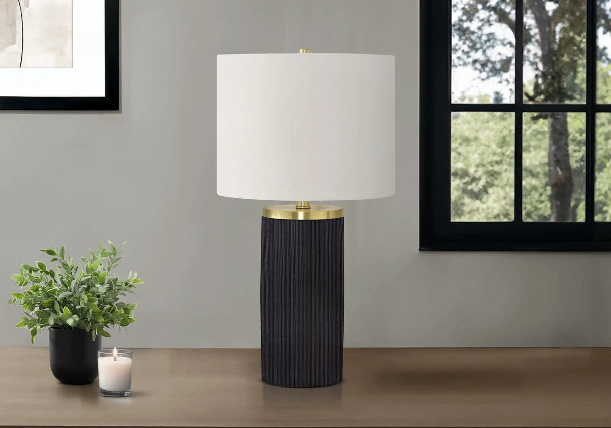 Lighting, Table Lamp, Concrete, Modern - | 13 x 13 x 24 in | Linen & Concrete | Black