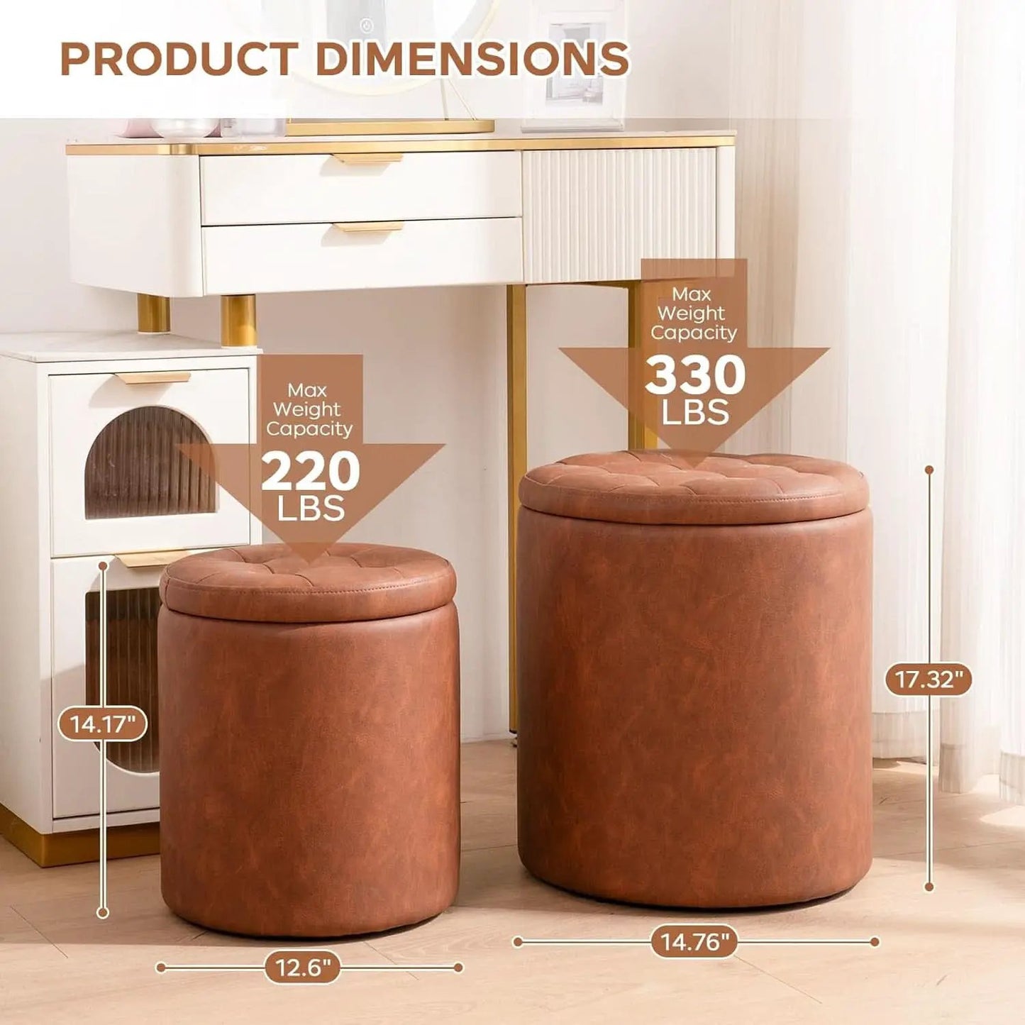 Dark Brown Faux Leather Round Storage Ottoman from PriceLows™