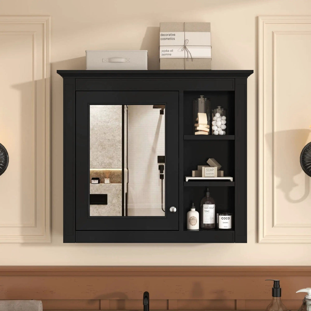 Modern Wall-Mounted Medicine Cabinet With Mirror | 2 Pieces | Iron & Mdf | Home