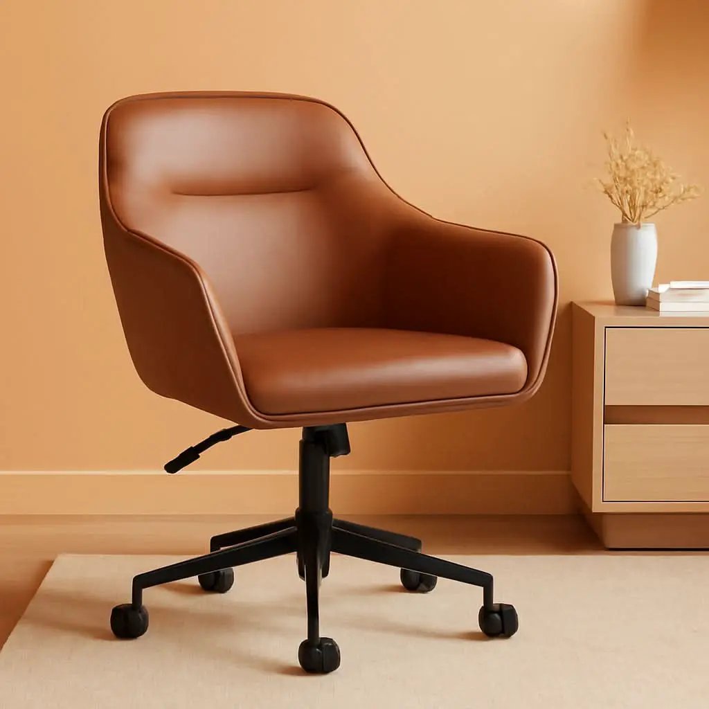 Rayna Swivel Task Chair Saddle Brown With Flared Arms from PriceLows™