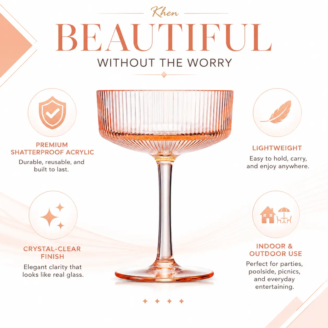 Madrid Acrylic Champagne Coupe Cocktail Glassware, Set of 4