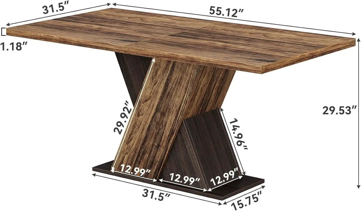 55 Inch Walnut Solid Industrial Dining Table Seats Six from PriceLows™
