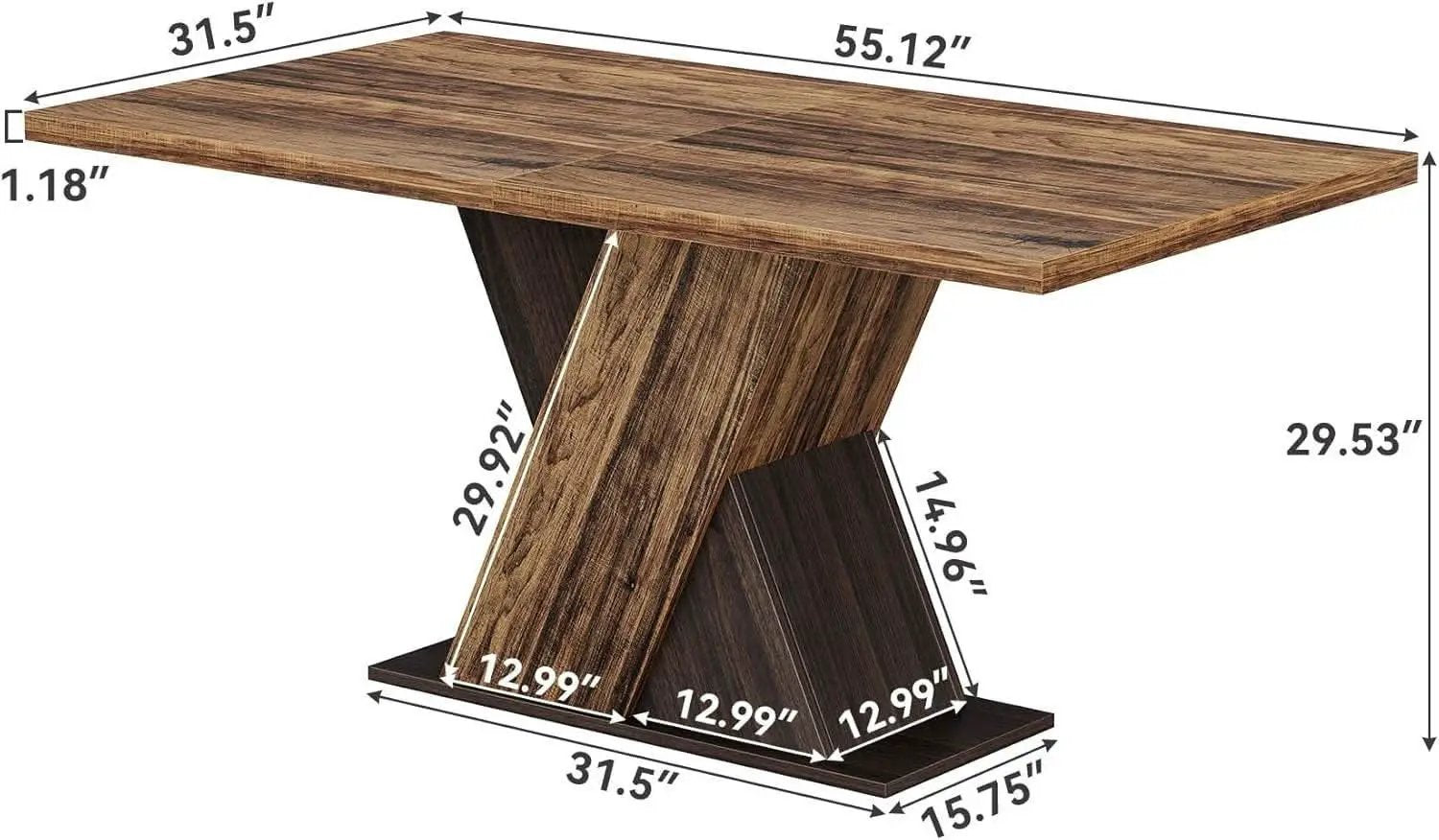 55 Inch Walnut Solid Industrial Dining Table Seats Six from PriceLows™