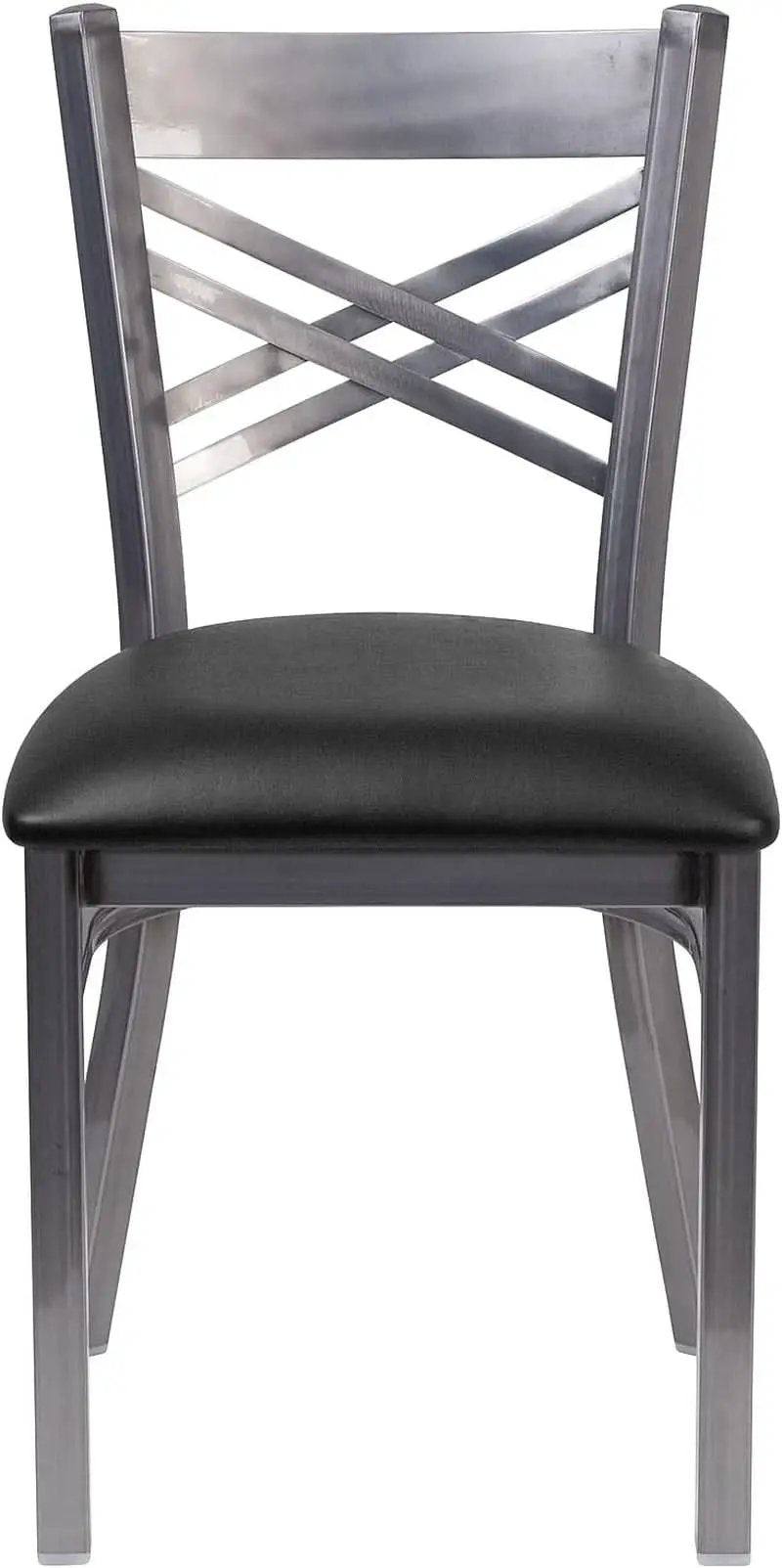 Two Pack Hercules Series Clear Coated X Back Metal Restaurant Chair Black Vinyl Seat from PriceLows™