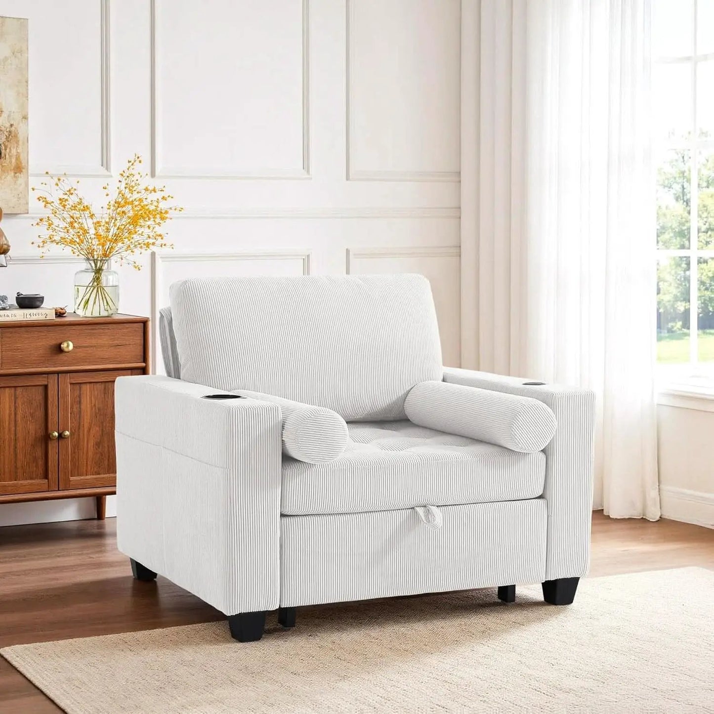 Beige Adjustable Sleeper Chair Sofa Bed Upholstered from PriceLows™