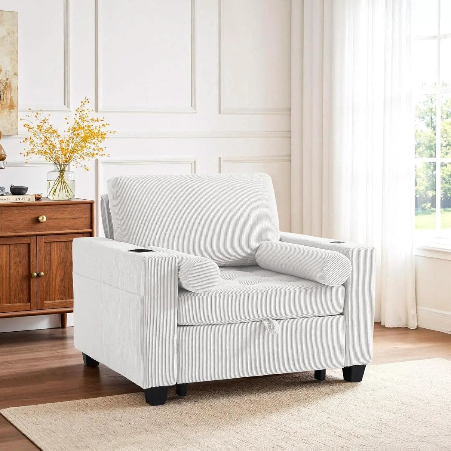 Beige Adjustable Sleeper Chair Sofa Bed Upholstered from PriceLows™