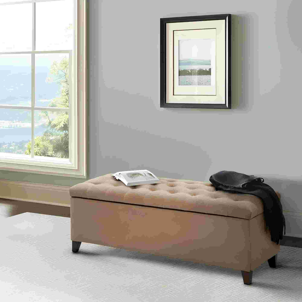 Tufted Soft Close Storage Bench | Button Tufted Top | Solid Wood Legs | 49 Inch Width