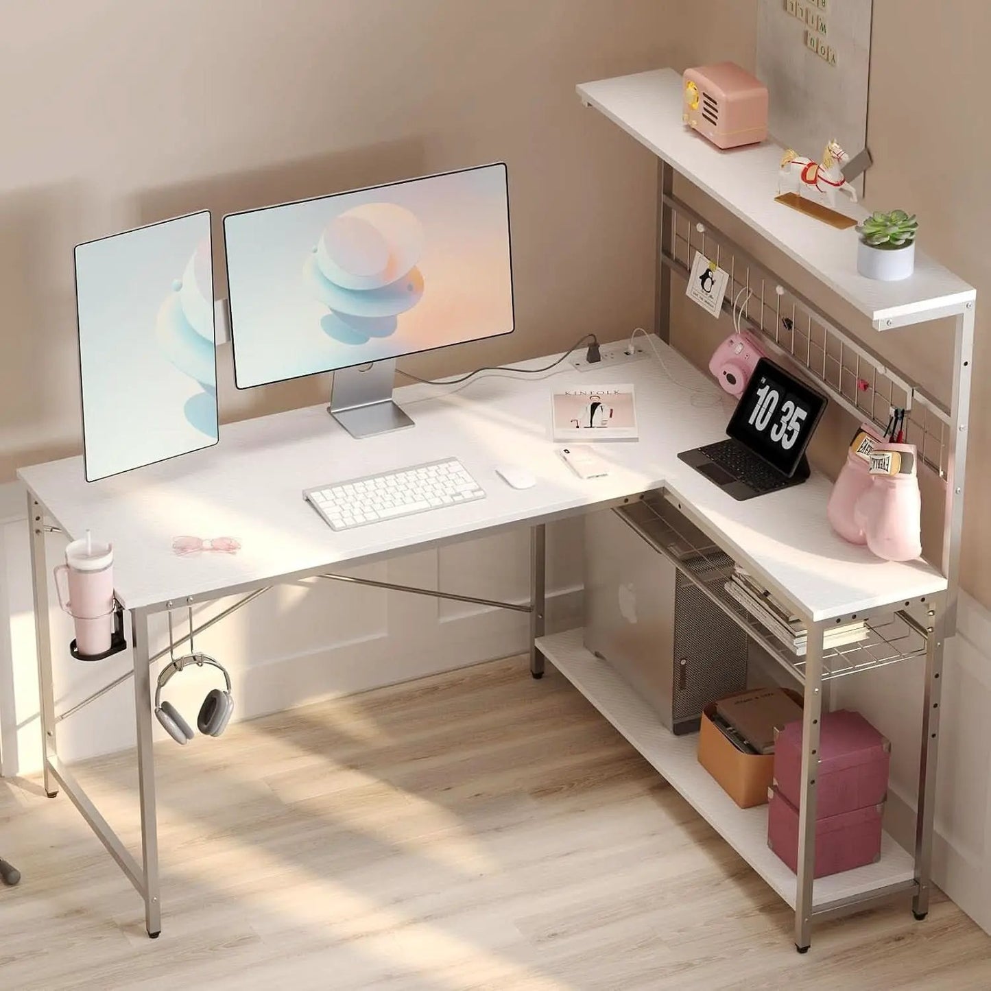 51 Inch L Shaped Gaming Desk With LED Lights And Outlets from PriceLows™