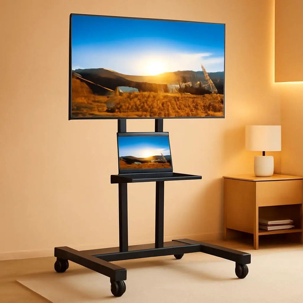 Height Adjustable Mobile TV Cart For 32 To 83 Inch Screens With Locking Wheels from PriceLows™