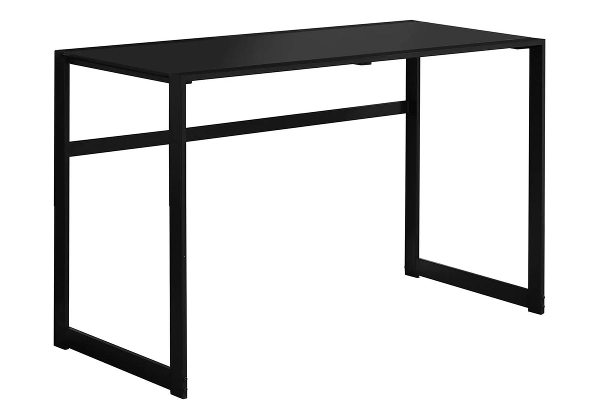 Frosted Glass Computer Desk | 48 Inch Width | Tempered Glass Top | Metal Trestle Support