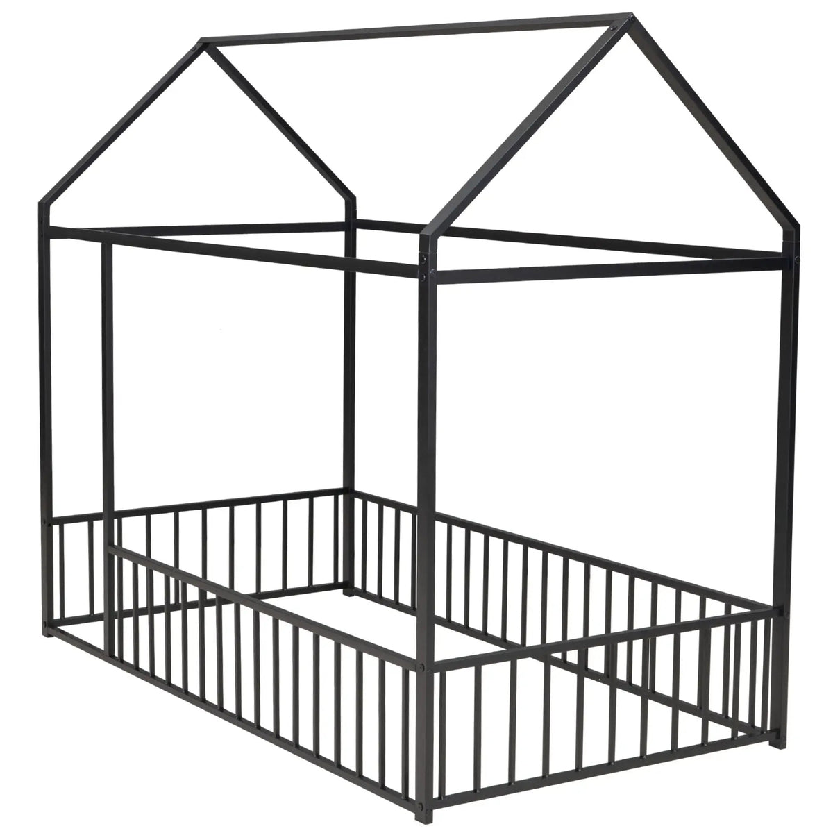 Kids Metal Bed Frame | Roof And Side Fence | Semi Enclosed Space | Three Colors