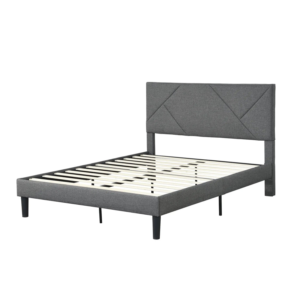 Upholstered Platform Bed | Solid Wood Slats | No Box Spring | Full Gray