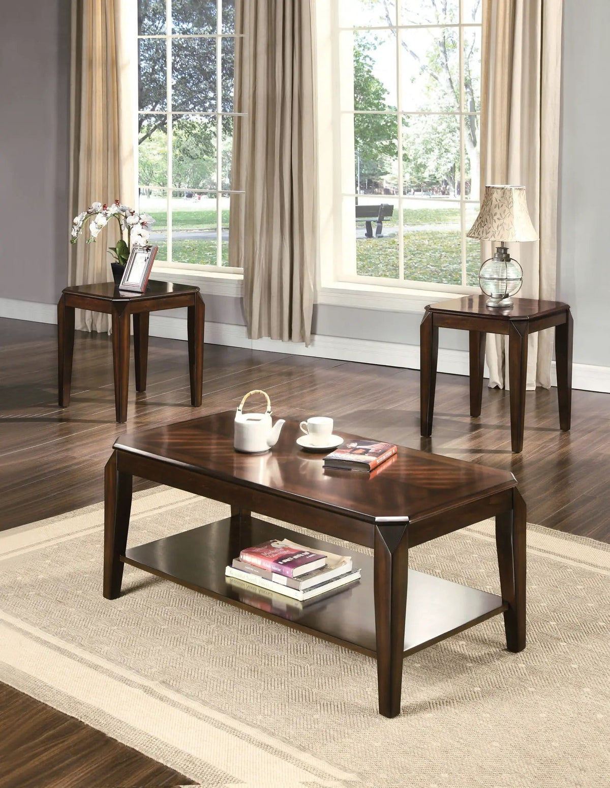 Docila 3 Piece Pack Coffee With End Table (Set of 3) | 3-Piece Set | Walnut | Dining Room Decor