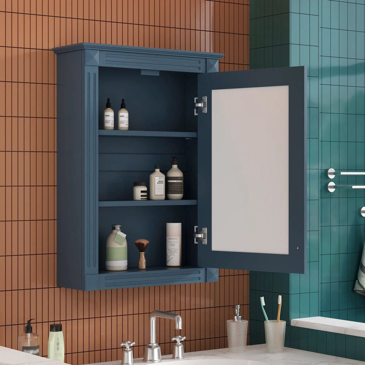Over-Toilet Medicine Cabinet | Wall Mounted | Full-Length Mirror | Height-Adjustable Shelf