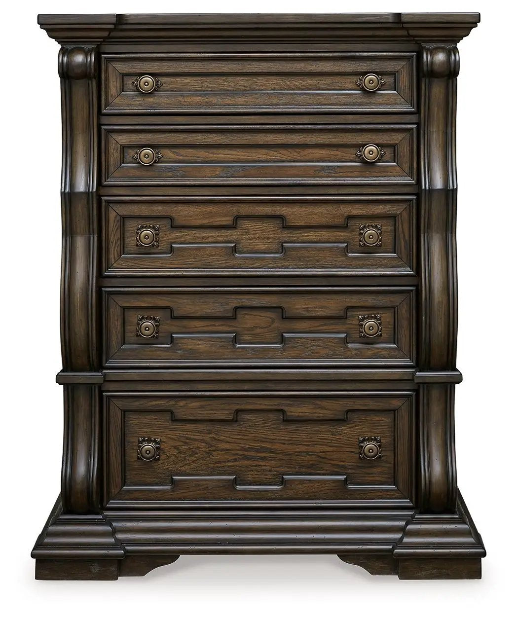 Maylee Five Drawer Chest | Dark Brown Finish | Lined Top Drawer | Traditional Style