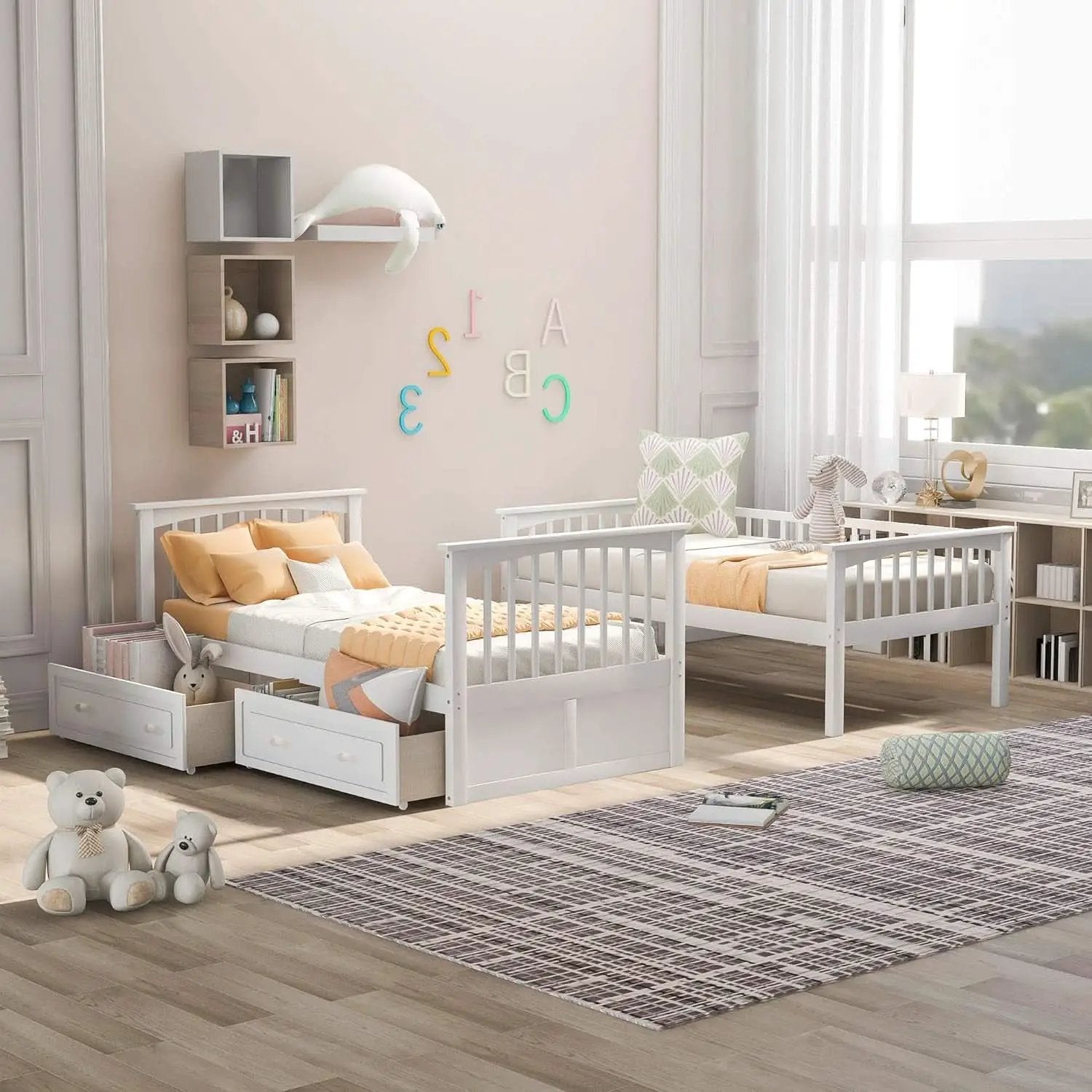 White Convertible Wood Twin Over Twin Bunk Bed With Storage Drawers from PriceLows™