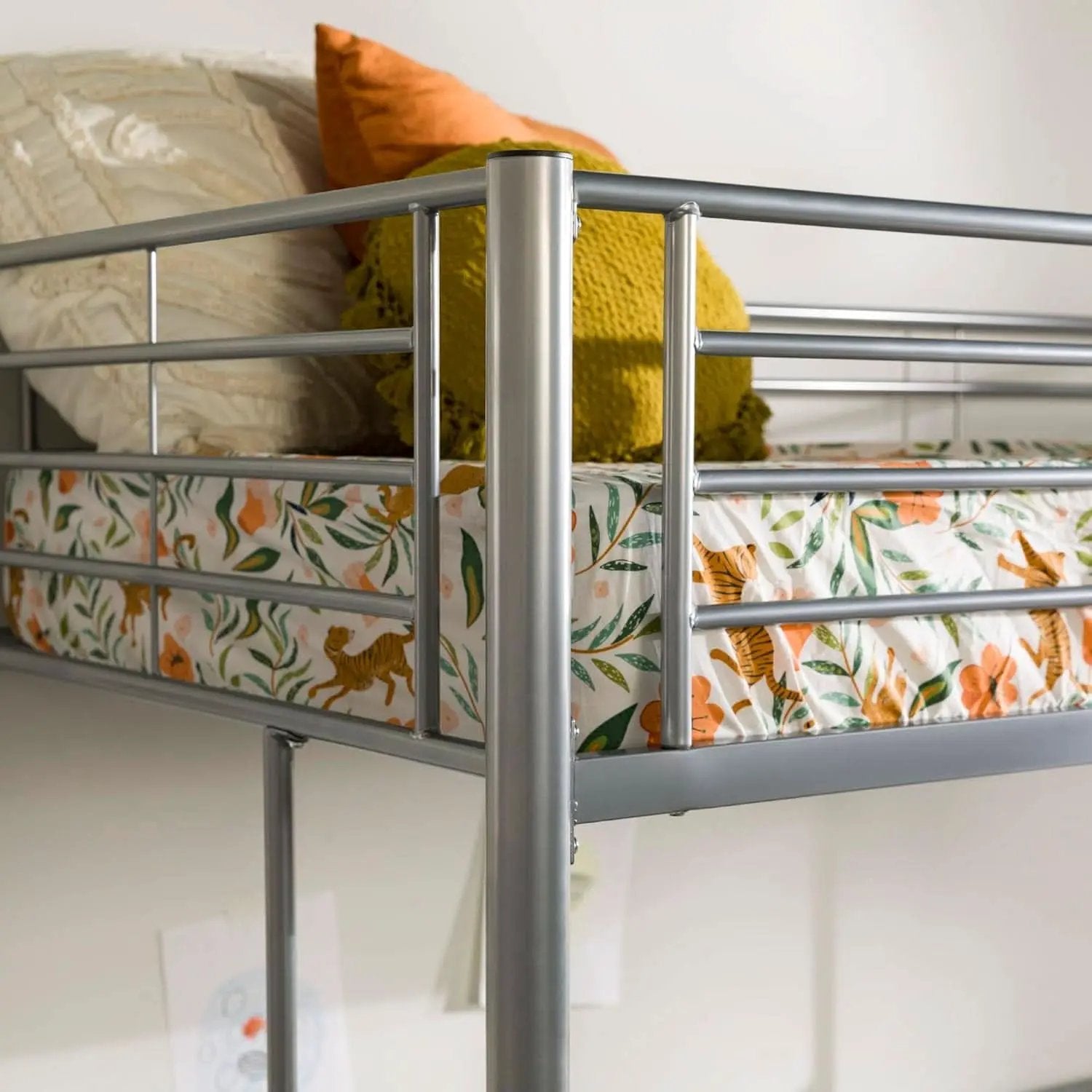 Silver Metal Industrial Twin Over Loft Bunk Bed With Ladder from PriceLows™