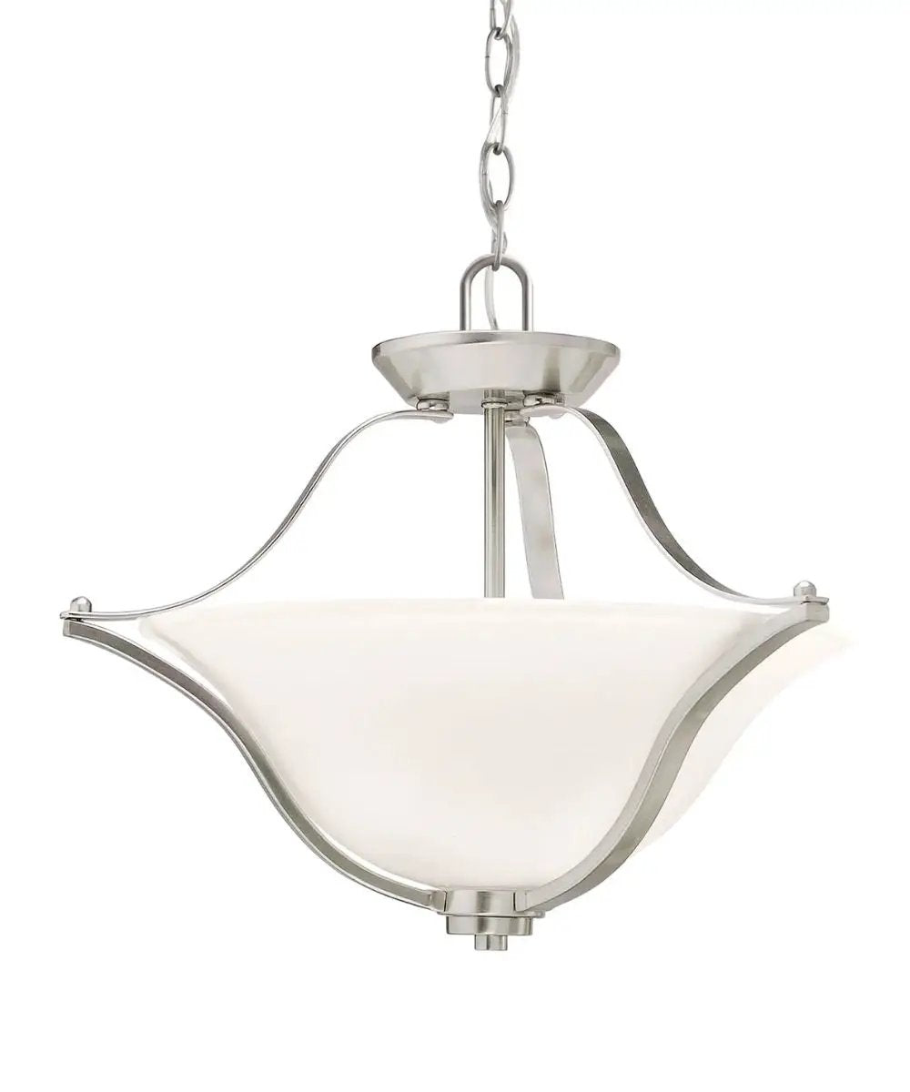Pendant Light | 19 Inch 2 Light | Brushed Nickel | Etched White Glass