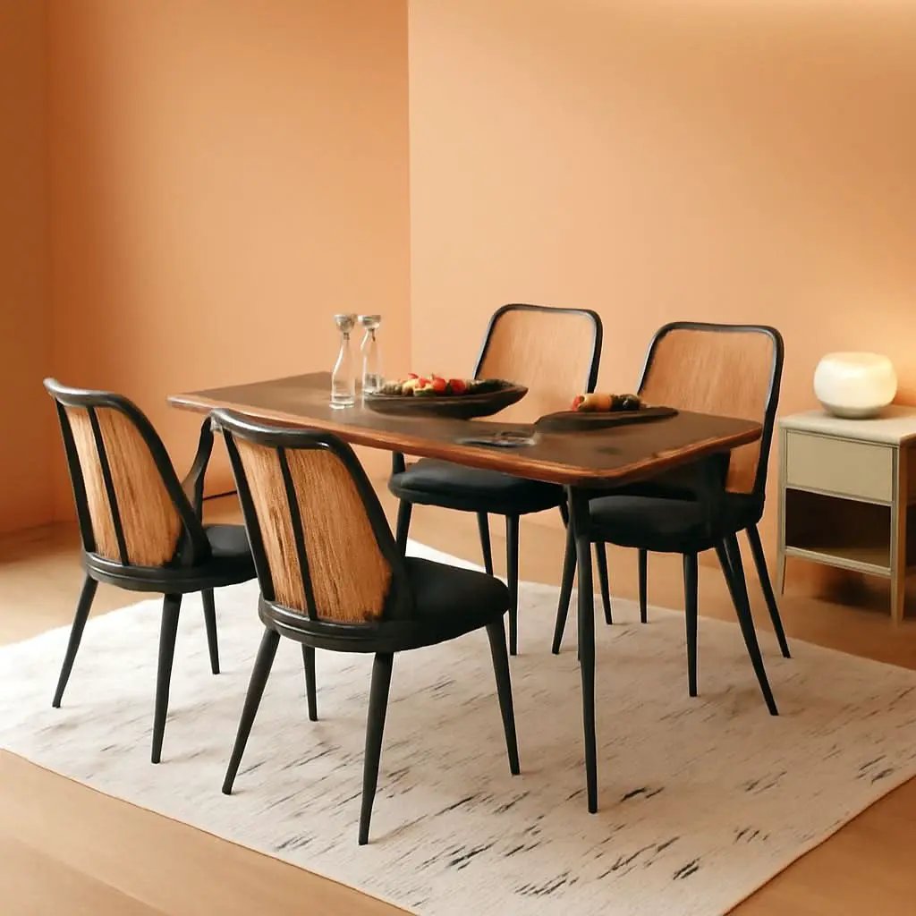 Elegant Walnut Finish 47 Inches Dining Table Set Four from PriceLows™