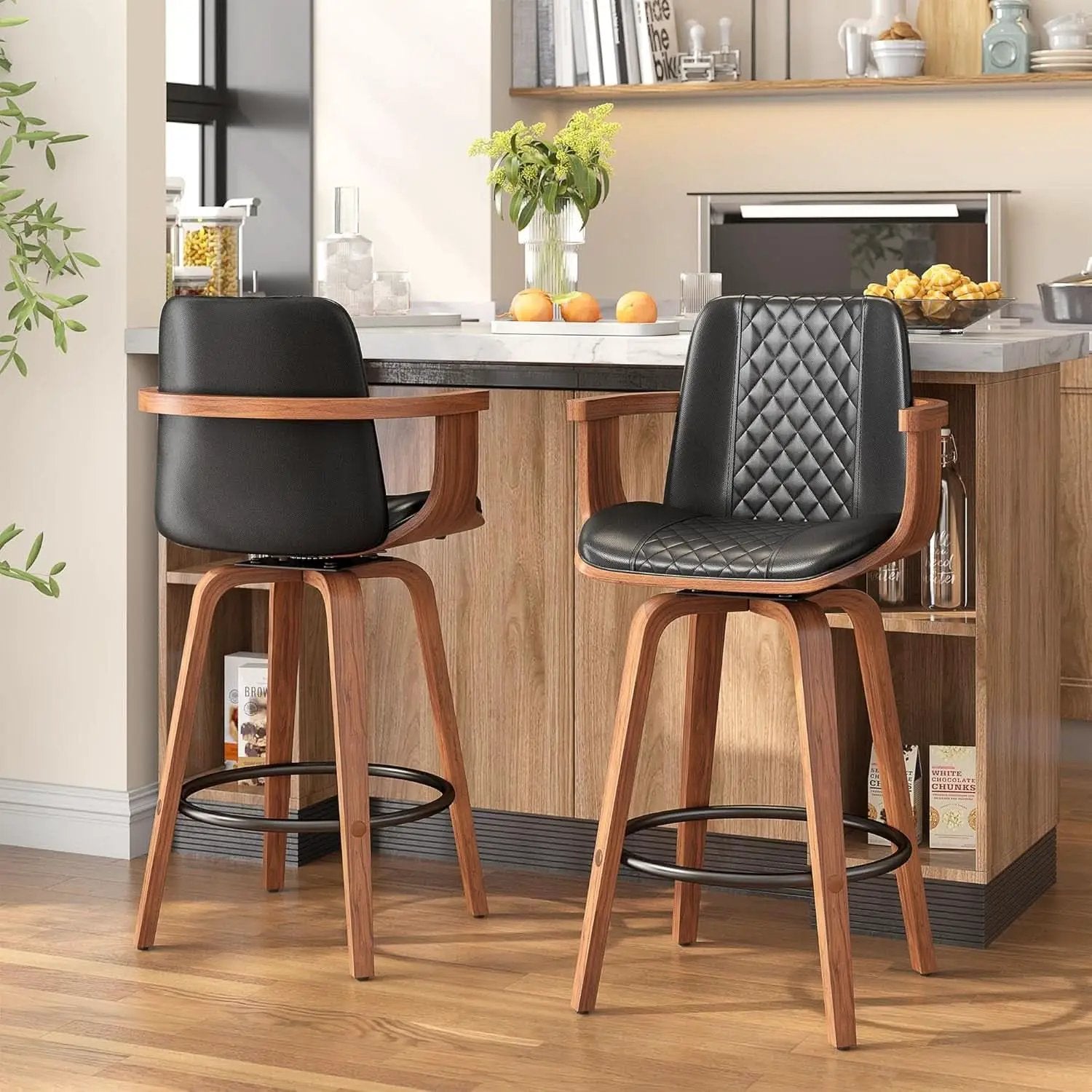 Set Of 3 26 Inch Bar Stools Black PU Leather Upholstery from PriceLows™