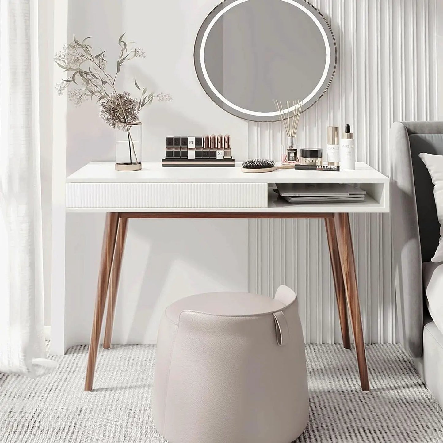 White Writing Desk With Drawers Mid Century Modern from PriceLows™
