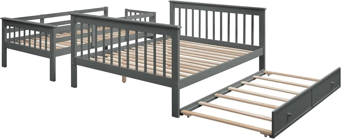 Twin Over Full Bunk Bed With Trundle Storage Shelves Grey from PriceLows™